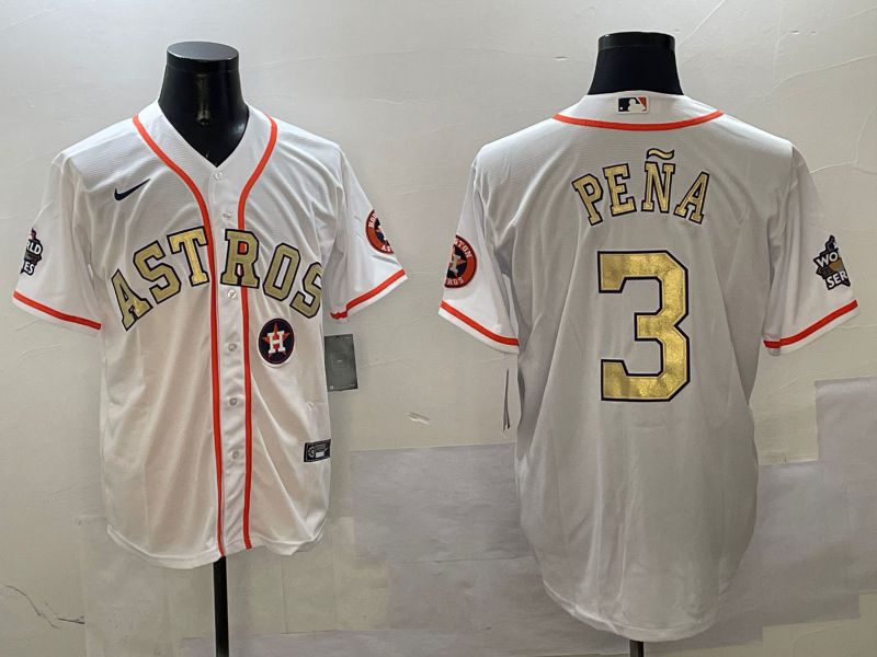 Men Houston Astros #3 Pena White Gold Game 2025 Nike MLB Jersey style 6